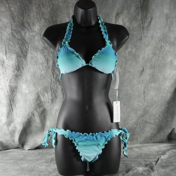 New Seafolly "Miami Seychelles" Slide Tri Top & Brazilian Tie Side Bikini ANB - Picture 1 of 6